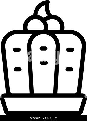 Simple line art icon of a three headed cactus growing in a pot Stock Vector