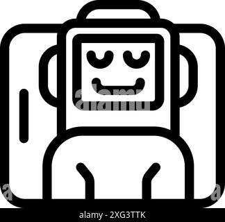Line icon of a smiling robot relaxing inside the screen of a smartphone Stock Vector