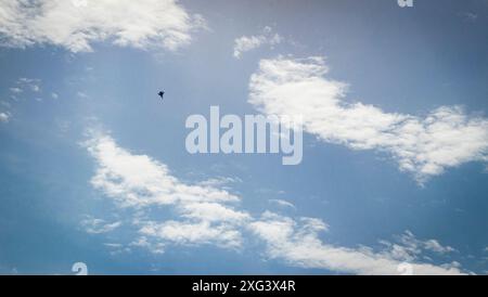 Silhouette of the MIG fighter jet in the cloudy sky Stock Photo