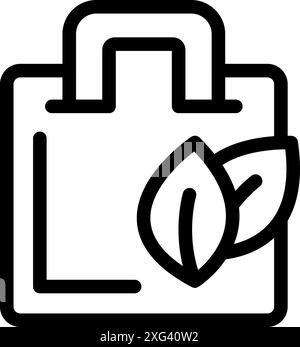 Line icon of a reusable shopping bag with leaves, representing eco friendly practices Stock Vector
