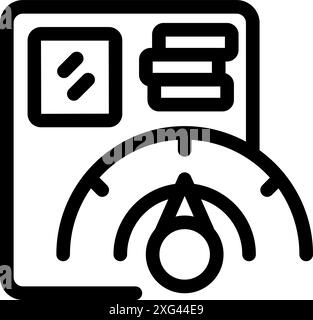 Line icon of a server room monitoring system, showing the current status of cpu load and temperature Stock Vector