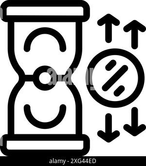 Hourglass measuring fluctuating interest rates with arrows going up and down Stock Vector