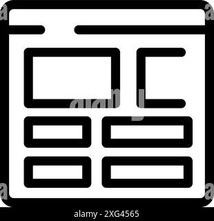 Simple modern website layout with header, main content block and footer in black outline style Stock Vector