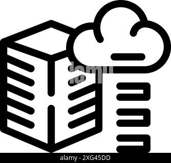 Simple bold outline icon representing a datacenter connecting to the cloud for data storage and processing Stock Vector