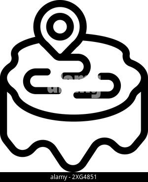 Line icon of a map with a path leading to a destination pin Stock Vector