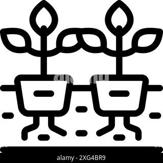 Icon of a smart farming system with plants growing in pots Stock Vector