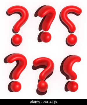 Red question mark with shadow from different angles on isolated background, 3D rendering illustration Stock Photo