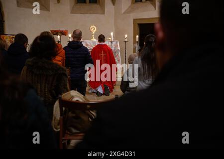 Adoration of the Blessed Sacrament in St Catherine's Chapel (Kaplnka svätej Kataríny) in Bratislava, Slovakia. Stock Photo