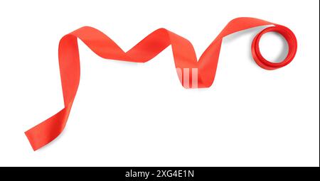 One beautiful red ribbon isolated on white, top view Stock Photo