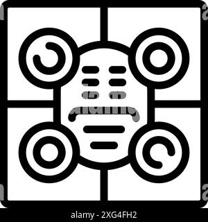 Line icon of a drone flying over a cadastral map, illustrating land surveying and mapping using modern technology Stock Vector