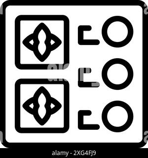 Modern electric hob with induction cooking zones, kitchen appliance icon, outline style Stock Vector