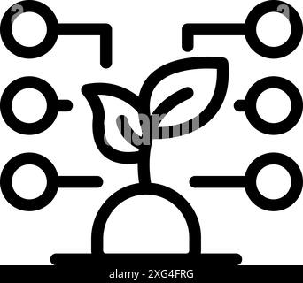 Line drawing of a young plant growing with connected circles symbolizing smart farming and agriculture Stock Vector