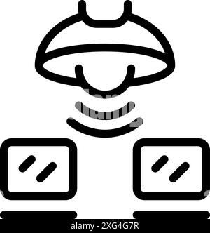 Virtual reality headset is connecting to two computers, creating an immersive experience Stock Vector