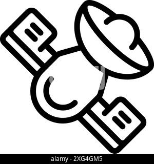 Simple bold outline icon representing a satellite orbiting earth and transmitting signals Stock Vector