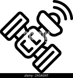 Simple icon of a space satellite transmitting signals while orbiting the earth Stock Vector