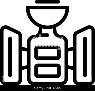 Simple bold outline icon representing a space satellite orbiting earth and transmitting information Stock Vector