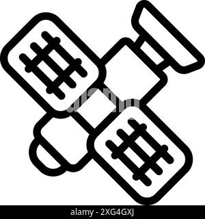Line art icon of a space satellite orbiting earth transmitting signals Stock Vector