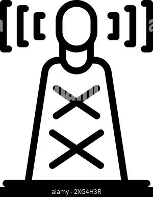 Line icon of a person standing with crossed arms, representing a refusal or negative body language Stock Vector