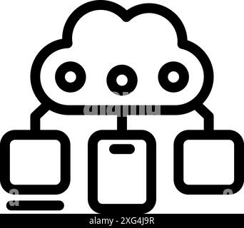 Simple line art icon of a cloud connecting different electronic devices, representing the concept of cloud computing Stock Vector
