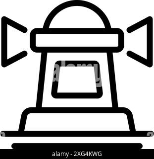 Minimalist drawing of a lighthouse emitting light beams and guiding ships at sea Stock Vector