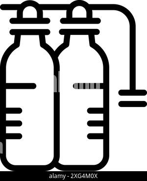 Line icon of two oxygen tanks connected together, representing scuba diving equipment Stock Vector