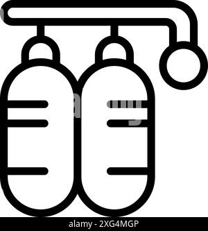 Line icon of two oxygen tanks hanging on a rack, representing medical equipment Stock Vector