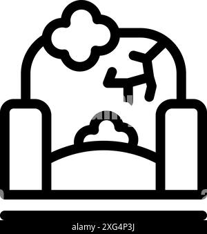 Line icon of a broken bridge connecting two cliffs, symbolizing overcoming obstacles Stock Vector