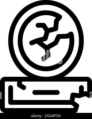 Line art icon of a damaged planet on a broken stand, symbolizing the urgent need for climate change awareness Stock Vector