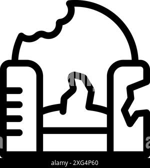 Icon of a city being destroyed by an earthquake, showing buildings collapsing Stock Vector