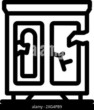 Old broken cabinet with shattered glass doors showing poverty and abandonment Stock Vector
