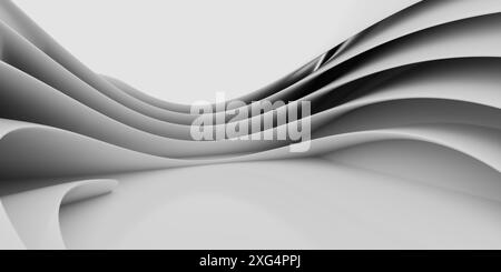 A series of white, curved lines form a repeating pattern, creating a sense of depth and texture. The lines are rendered in 3D, creating a sense of mov Stock Photo