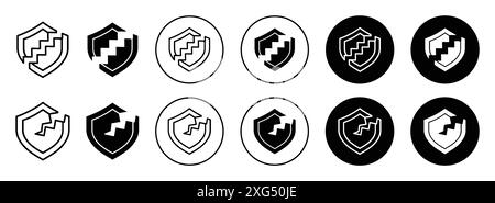 Broken shield icon vector logo set collection for web app ui Stock Vector