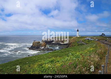 Yaquina Head Lighthouse on the Pacific Ocean near the city of Newport, Oregon. Stock Photo