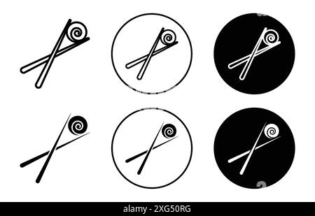 Chopsticks holding sushi roll outline icon vector logo set collection for web app ui Stock Vector