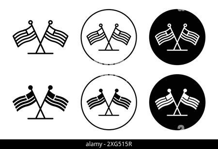 Crossed American Flags icon vector logo set collection for web app ui Stock Vector