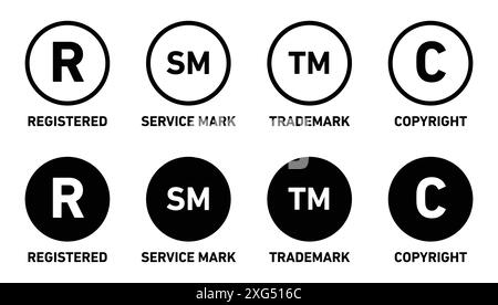 Copyright Icon Registered Icon Trademark icon Service mask Icon vector logo set collection for web app ui Stock Vector