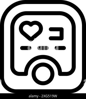 Line art icon of a smartwatch displaying heart rate, symbolizing health monitoring and fitness tracking Stock Vector