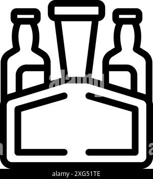 Cardboard beer holder is holding securely two bottles and a glass, ready to be carried Stock Vector