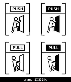Push and pull to open door signs. Vector on transparent background ...