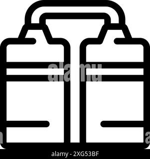 Simple black and white icon of two water tanks connected, representing a plumbing system Stock Vector