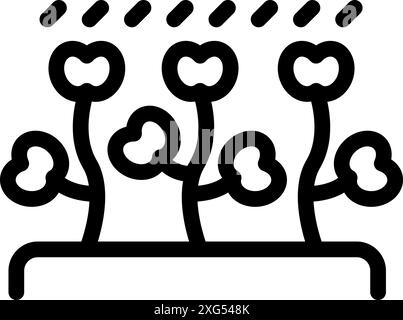 Simple black line icon of cotton plants growing under the rain Stock Vector