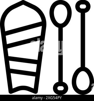 Black and white icon of a surfboard and two paddle oars, representing the concept of stand up paddle boarding Stock Vector