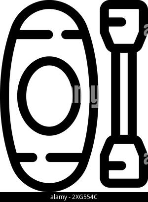 Simple black and white icon of a kayak and paddle, representing outdoor adventure and watersports Stock Vector