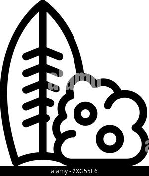 Line icon of a surfboard standing next to brain, representing the benefits of surfing for mental health Stock Vector