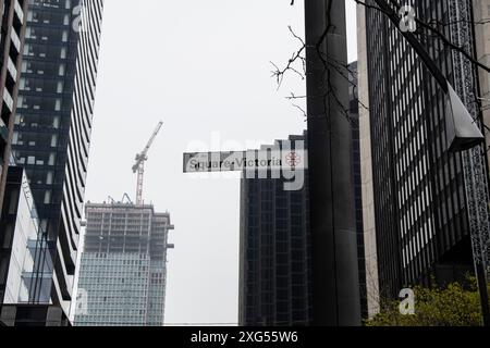 Square-Victoria Street sign in downtown Montreal, Quebec, Canada Stock Photo