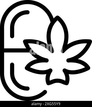 Simple icon depicting a medical pill combined with a cannabis leaf for cbd products Stock Vector