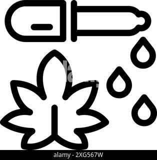 Dropper is applying cbd oil to a cannabis leaf, symbolizing its use in alternative medicine Stock Vector