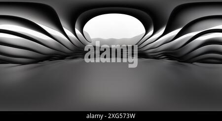 Abstract black 360 panorama of curved, shiny surfaces vr environment ...