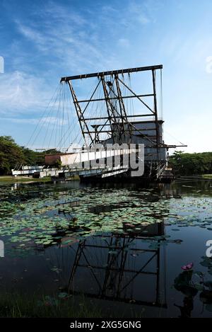 The last abandoned tin mining dredger during British colonial now display in Tanjung Tualang, Batu Gajah, Perak, Malaysia - Malayan Tin Dredging (MTD) Stock Photo