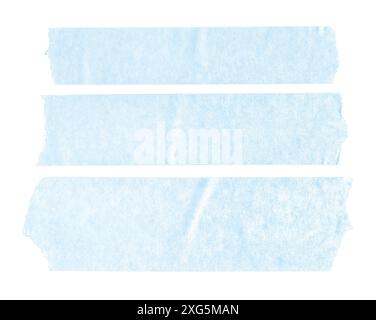 Set of three blue blank paper tape stickers isolated on white background. Template mock up Stock Photo